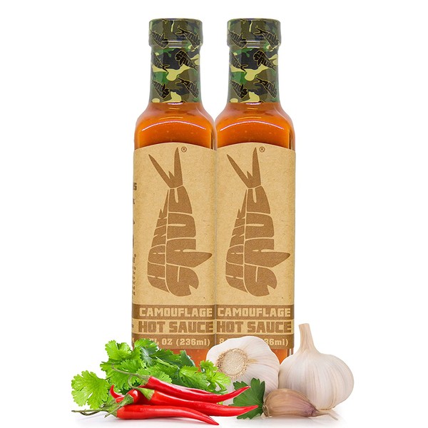 Hank Sauce Camouflage Hot Sauce - Versatile Hot Pepper Sauce with Fresh Cilantro, Garlic & Aged Peppers - Hot Garlic Sauce with Mild Heat & Unique Flavor - Multipurpose Wing Sauce - 2 x 8 Ounces