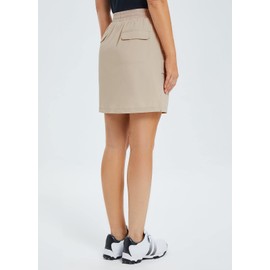 BALEAF Women's Golf Skort 18" Knee Length Skirt with Biker Shorts Pockets Stretch Elastic Waist for Tennis Hiking Khaki Size XXL