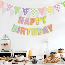 Pastel Happy Birthday Banner Macaron Party Decorations Rainbow Birthday Sign Supplies For Men & Women & Girls & Boys & Kids