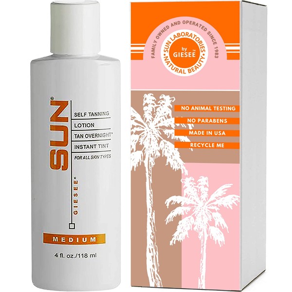 Sun Laboratories Tan Overnight Self-Tanning Lotion for Body and Face - Sunless Tan Golden Glow - Medium - 4 fl oz Bottle