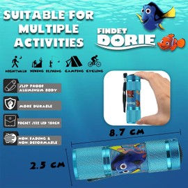 HOVUK Finding Dory Aluminium Torch for Girls 3+, Handheld Flashlight Summer Fun, Super Bright Torch for Travel, 9 LED Kids Xmas Gift Size-8.7cm (Sky Blue)