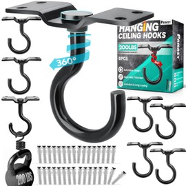 [UPGRADED] 4Pcs 200LBS Rotatable Ceiling Hooks with 4 Screw Points Base, Wall Mount Metal Hanger Black Ceiling Hook for Hanging Plant, Bird Feeder, Lights, Bed Canopy, Wind Chime, Indoor Outdoor Decor