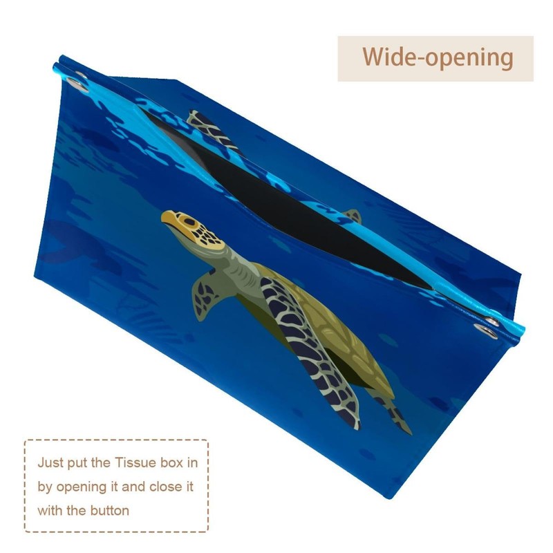2 Pack Tissue Box Cover Holder, Turtles at The Sea
