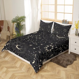 Sun and Moon Duvet Cover Boho Exotic Bedding Set Galaxy Astrology Comforter Cover for Boys Girls Children Teens Bedroom Decor Chic Cute Luxury Zodiac Signs Bedspread Cover Single