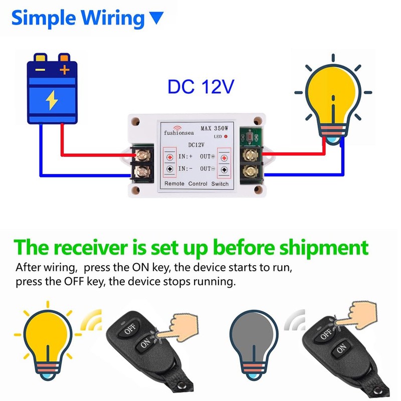 DC 12V 40A Relay Remote Control Switch, 1CH Universal 433Mhz