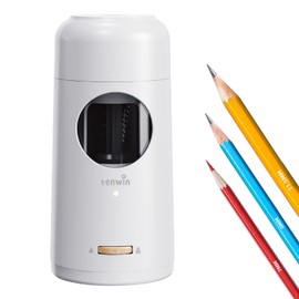 tenwin Rechargeable Electric Pencil Sharpener, Fully Automatic Pencil Sharpener for 7-11.5mm Jumbo Pencils, Hands-Free Sharpener for Colored Pencils, Auto in&Out, Adjustable Pencil Nibs, Silver