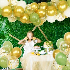 Gold Balloons, Green Balloons Party Decorations, 50 Pcs 12 In Birthday Decorations for Wild One Birthday Decorations Boy, Happy Birthday Balloons with Gold Balloons, Green Balloons and White Balloons