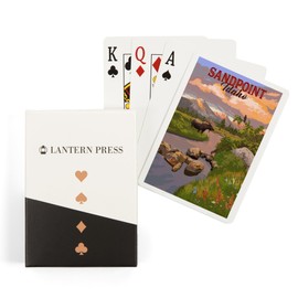 Sandpoint, Idaho, Painterly, Moose and Mountain at Sunset (52 Playing Cards, Poker Size Card Deck with Jokers)