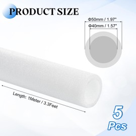 uxcell 5 Pcs 1.58 Inch 3.3 Feet Pipe Insulation Foam Tube, Hollow Tube Covers for Outdoor Winter Freeze Protection Hot Cold Water Pipe, White OD 1.97"