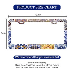 Mexican Tiles License Plate Frame - Colorful Retro Tile Mexican Folk Pattern License Plate Funny Stainless Steel Accessory License Plate Cover Personalise Decoration with Screws 12x6 Women Men