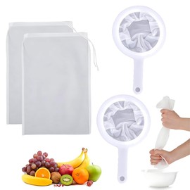 Pack of 2 Fine Strainer with 2 Straining Cloths, Nylon Sieve with Handle, Fine Sieve with Handle, 100 Mesh Hair Strainer, Kitchen Mesh Strainer, Ultra Fine Funnel Filter, Household Strainer, Hand