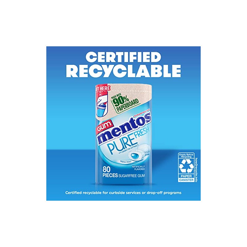Mentos Pure Fresh Sugar-Free Chewing Gum with Xylitol, Fresh Mint,
