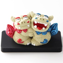 Fukufuku Hugshisa Protection Evil Protection Good Luck Figurine Okinawa Souvenir Amulet Present in Clear Case Pair