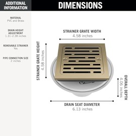 4 Inch Tile-in Champagne Bronze Shower Drain Fit for 2" PVC Pipe (Dia. 2-3/8 in) Removable SUS304 Stainless Steel Strainer Cover with Copper Layer, Champagne Gold DT062412-CZ Five Free Replacement