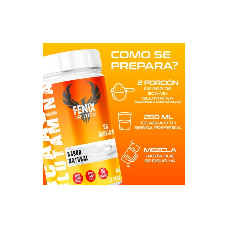 Aminoácidos Bcaas Glutamina Fenix Protein 1kg Sabores