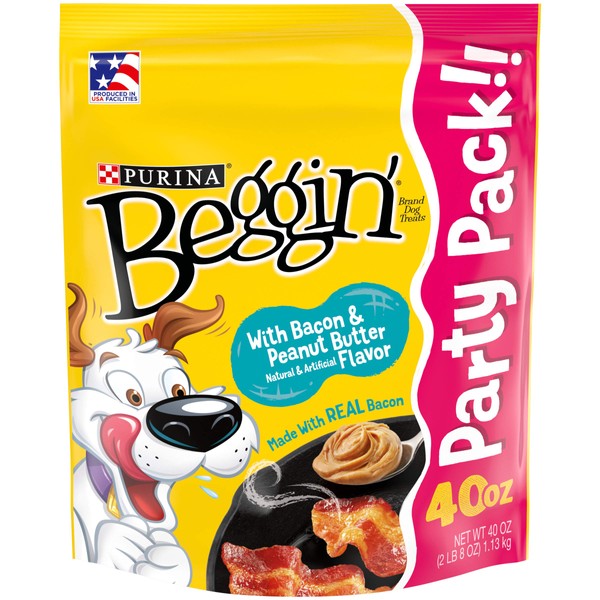 Purina Beggin' Strips Real Meat Dog Treats, With Bacon & Peanut Butter Flavor - 40 oz. Pouch