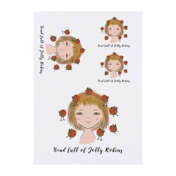 Azeeda 4 x 'Kopf voller lustiger Rotkehlchen' Temporäre Tattoos -