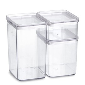 Zeller 14739 Storage Container Set, 3 Pieces, Plastic, Transparent, Approx. 500 ml, 1100 ml, 1650 ml, 12.8 x 10.4 x 6.3, 12.8 x 10.4 x 12.5, 12.8 x 10.4 x 18.5