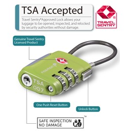 Fosmon TSA Accepted Cable Luggage Locks, (2 Pack) Re-settable Easy to Read 3 Digit Combination with Alloy Body and Release Button for Travel Bag, Suit Case & Luggage - Green