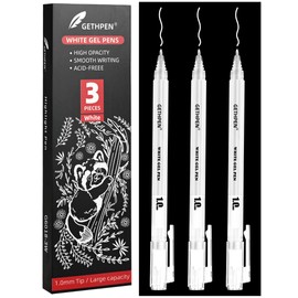 GETHPEN White Gel Pens, 1.0mm Extra Fine Point Gel Ink Pen Set – Opaque Archival Ink Pens for Black Paper Drawing, Bullet Journaling & Artists Drawing, 3 Pack
