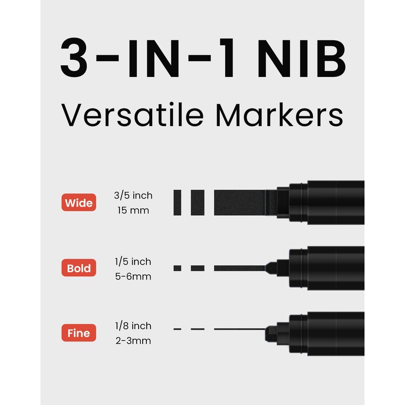BIGTHUMB 3 Pcs Black Jumbo Permanent Markers: 15mm Wide Tip