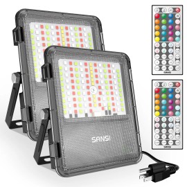 SANSI 2 Pack 1600W equiv. LED Flood Lights RGB Mutilcolor IP66 Outdoor Party W/Remote