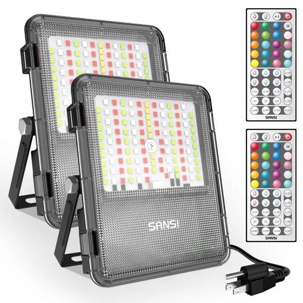 SANSI 2 Pack 1600W equiv. LED Flood Lights RGB Mutilcolor