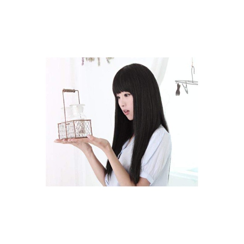 J-Cube Black Hair Wig Long Straight Bangs