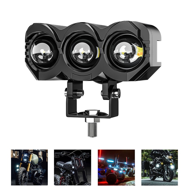 2pcs Motorcycle LED Spotlight White Yellow Dual Light Aluminum IP68