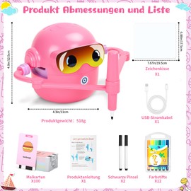 Charmofun Drawing Robot for Children, Drawing Robot Children with Pen & 100 Cards, Drawing Robot for Early Childhood Education, Speech Interactive Learning Toy for Boys Girls from 3 Years (Pink)