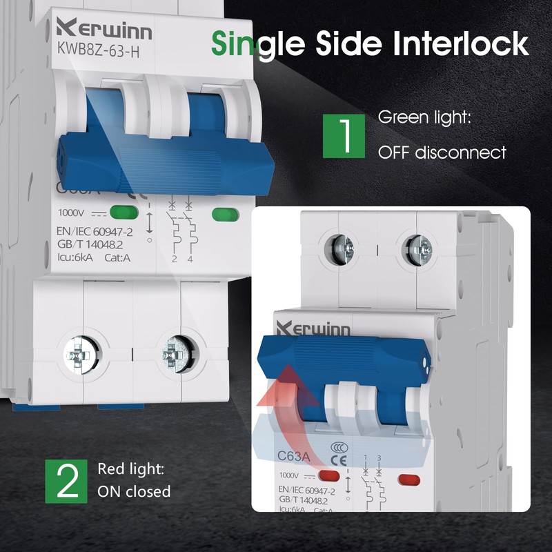 KERWINN Miniature Circuit Breaker 1000V DC Circuit Breaker 2 Pole