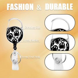 Black White Smiley Face Lanyards for ID Badges, Hippie ID Badge Holder with Lanyard Retractable Badge Holder/Reel Lanyard, Teacher Student Office Gifts