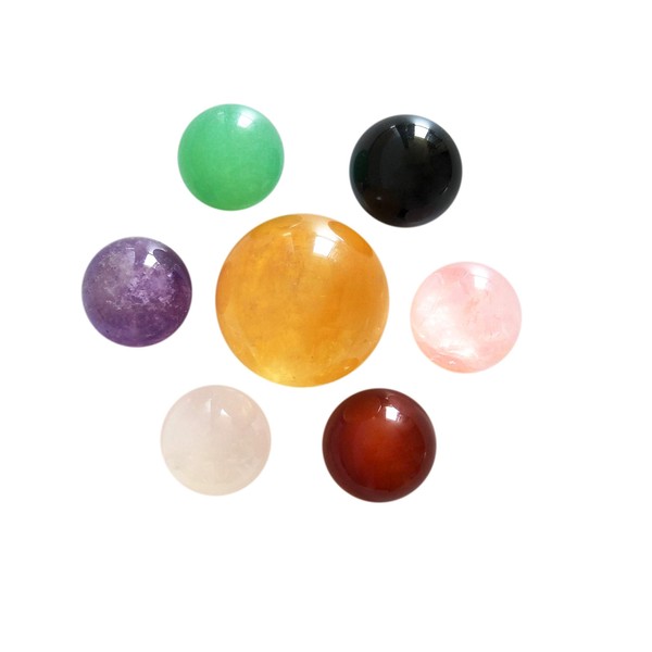 Set of 7 Natural Chakra Crystal Balls Made of Yellow