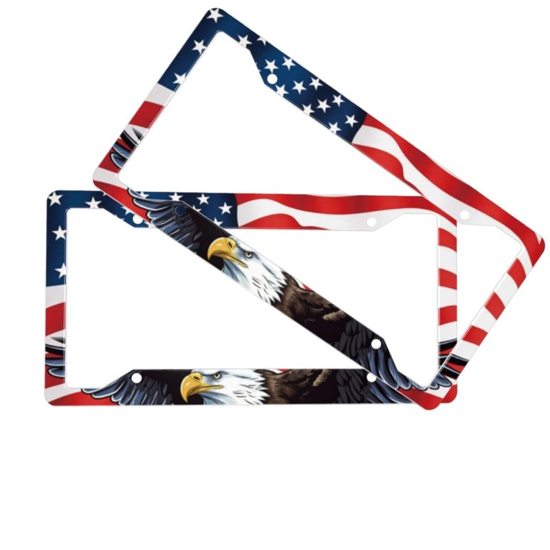 American Flag License Plate Frame 2 Pack, Bald Eagle Patriotic