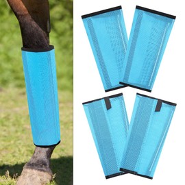 AccompMe Horse Fly Boots Loose Fitting UV-Protective Fly Leggings Breathable Mesh Stay-on Design Protect Horse Legs Reduce Stomping Set of 4 (Blue)