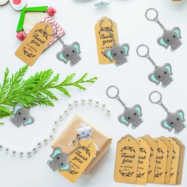 RXKFIGX 30 Pieces Guest Gifts Christening Elephant Keychain + Organza Bag + Kraft Paper Pendant Animal Pendant Thank You Thank You Gifts for Boy Girl Kid Birthday Party Supply Wedding Christening
