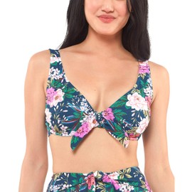 Jessica Simpson Parte Inferior de natación Trenzada Floral para Mujer, Azul Marino Oscuro Multicolor, 8-10