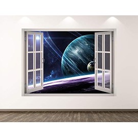 West Mountain Planet Wall Decal Art Decor 3D Window Space Galaxy Sticker Mural Kids Room Custom Gift BL263 (40" W x 30" H)