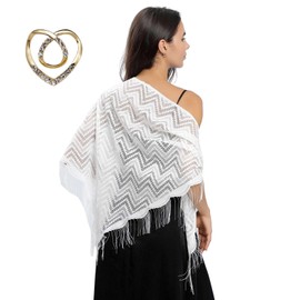 WaJuemy Lace Shawl Wraps for Women Evening Dresses Triangle Elegant Fringed Wedding Shawls Formal Shoulder Cover Dressy Scarves Wraps (3-2 White)