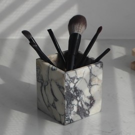 Genuine Calacatta Viola Marble Toothbrush Holders for Bathroom, Natural Marble Makeup Brush Holder Countertop Organizer