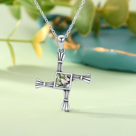 LEECCI St Brigid’s Cross Necklace 925 Sterling Silver Brigid Cross Moss Agate Pendant Christian Protection Irish Jewelry Gifts for Men Women