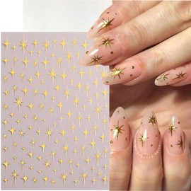 6Pcs Star Nail Sticker for Nail Art 3D Self-Adhesive Nail Decals French Cross Starlight Black White Gold Silver Design Pegatinas Uñas Slider Decal DIY Nail Tips Manicure Decor Supplies for Women