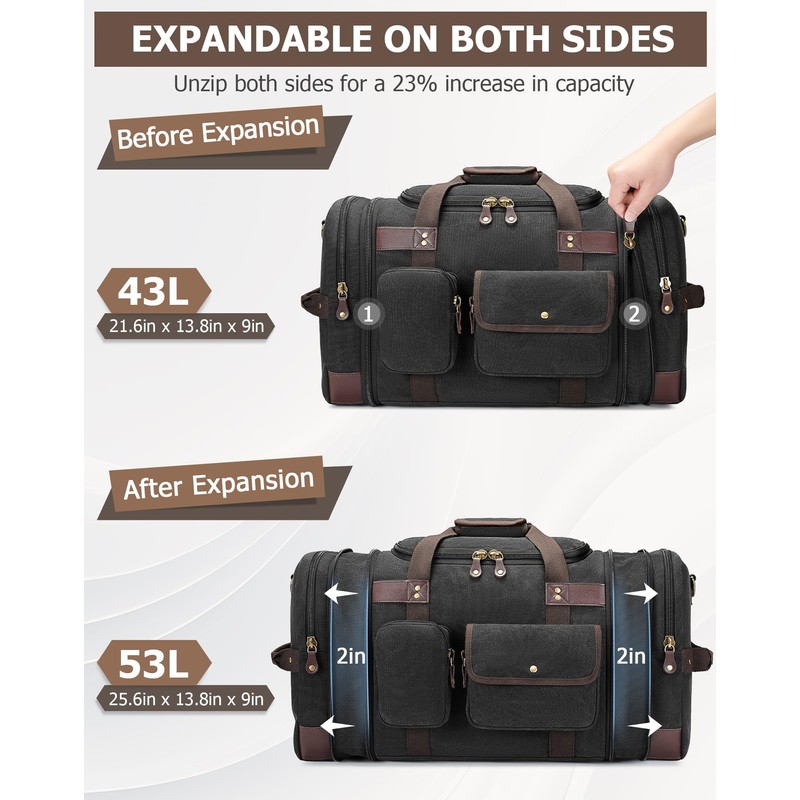 HNCTINNO Duffle Bag for Travel, 50L Carry On Duffle Bag