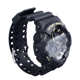 Men Analog Sports Watch Digital LED Backlight Water Resistant 12/24 Hour Format Alarm Second Stopwatch Soft Rubber Band Chronograph Sports Watch Black Gold