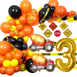 Construction 3rd Birthday Party Supplies Dump Truck Party Decorations Kits Set for Kids Three Years Old Birthday with Different Kinds Balloons Tape and Signs