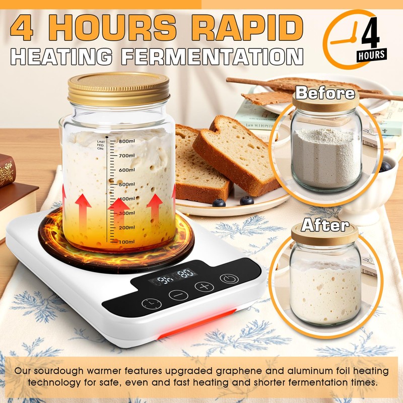 Upgraded Sourdough Starter Warmer, Precise 1°F Thermostat Control (70-100°F) Sourdough
