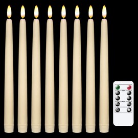 IMAGE 12 Pcs Flameless Taper Candles with Remote, Battery Operated Taper Candles 3D Wick Ivory Taper with Timer, Flickering Function for Home, Wedding, Birthday Decoration Warm White