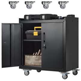 EliteEdge Garage Storage Cabinet with Wheels, 2 Door Tool Cabinet with Adjustable Shelves, Metal Lockable Tool Cabinet, Rolling Tool Chest for Home, 34" H x 30.3" L x 18" W, Assembly Required