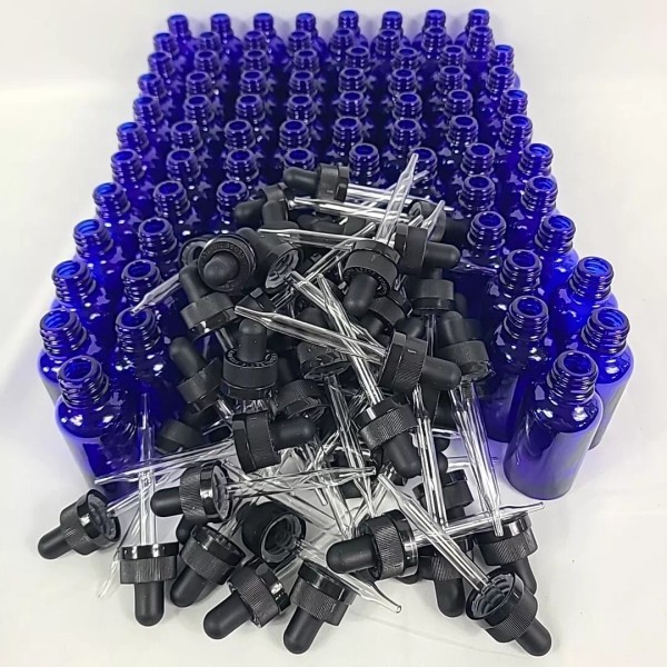 Unbranded 75 Count 1oz (30ml) Blue Glass Tincture Dropper Bottles