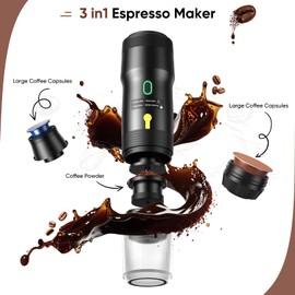 Portable Electric Espresso Machine, Car Self-Heating Coffee Maker with USB-DC, Travel Coffee Machine for Camping, Compatible With NS Capsules & Ground Coffee, Portable Coffee Maker for Hiking, RV,Home